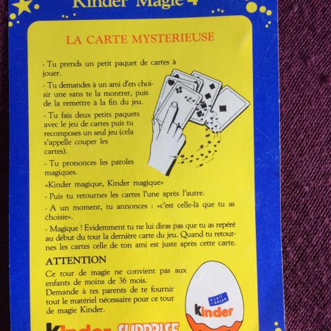 troc de  Carte Kinder  magie années 90 .10x 14,5, sur mytroc