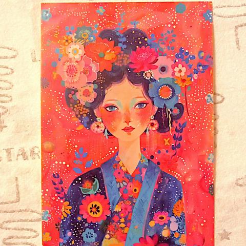 troc de  Carte "Femme au kimono fleuri"., sur mytroc