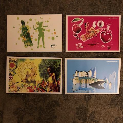 troc de  4 cartes postales Perrier bouteille en bas-relief, sur mytroc