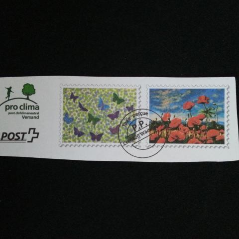 troc de  2 Timbres imprimés en couleur " Pro clima" de Suisse, sur mytroc