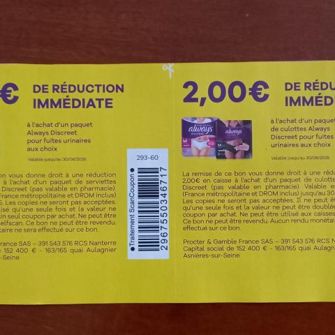 troc de  2 bons de réduction Always., sur mytroc