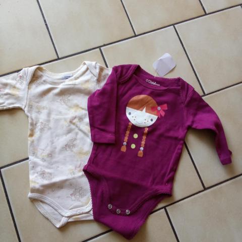 troc de  2 bodys un jaune petit bateau et un mauve  kitchoum 6 mois, sur mytroc