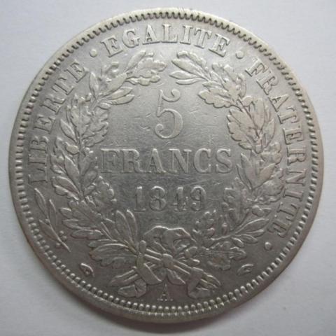 troc de  TRÈS RARE 5 FRANCS CÉRÈS 1849 A MAIN-MAIN en ARGENT, sur mytroc