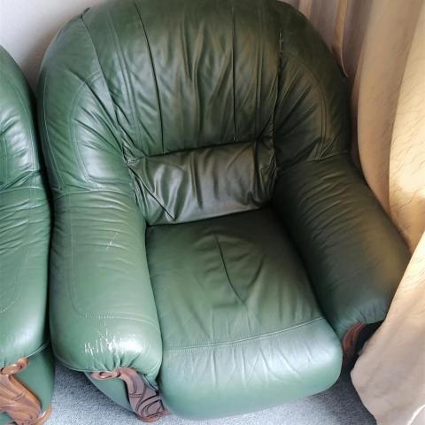 troc de  2 fauteuils en cuir vert, sur mytroc