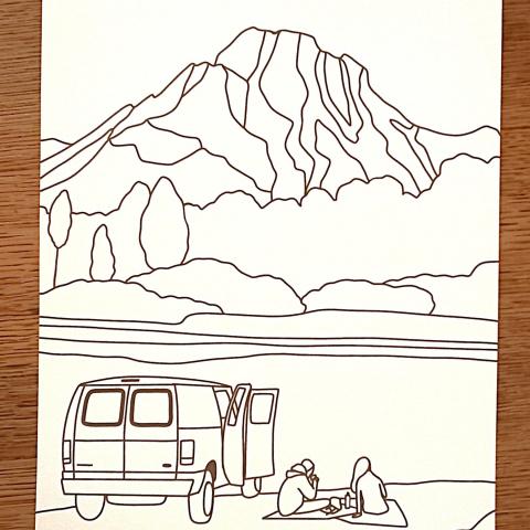 troc de  Coloriage "Pique-nique en montagne"., sur mytroc