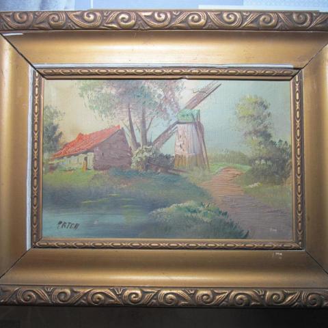 troc de  Tableau à l'huile sur toile paysage moulin 32 x 42 cm, sur mytroc