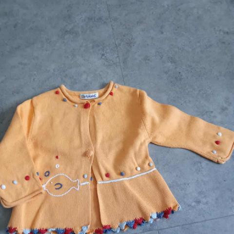 troc de  Petit gilet orange fantaisie  marque Alphabet 9 mois, sur mytroc