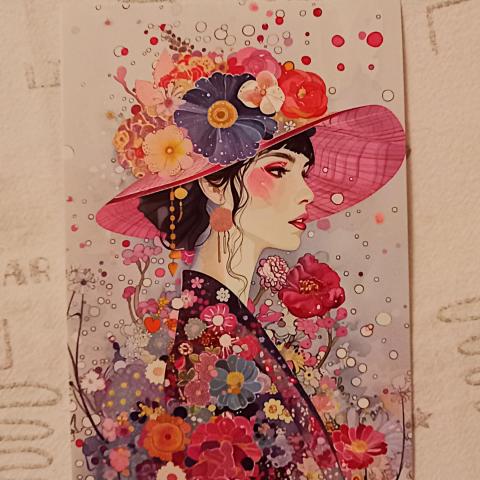 troc de  Carte "Dame au chapeau fleuri"., sur mytroc