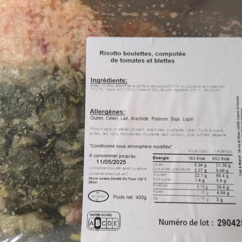 troc de  [NEUF] Risotto boulettes, compotée de tomates et de blettes, sur mytroc