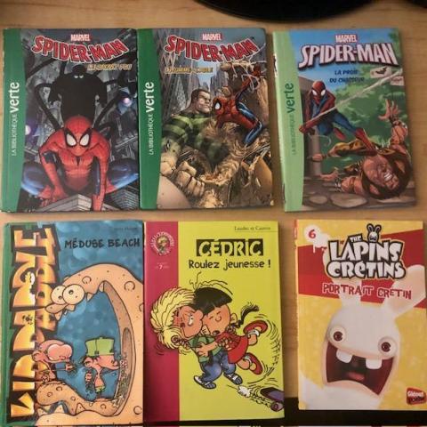 troc de  Lot 6 livres poche lecture jeunesse - Spiderman - Cédric - Lapins Crétins - Kid Paddle, sur mytroc