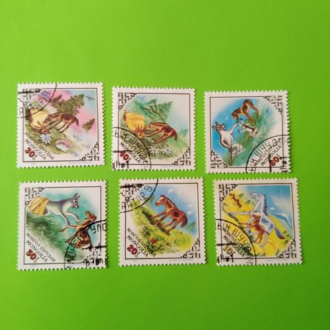 troc de  ***Réservé Delphine77*** Lot de 6 timbres oblitérés "thématique cheval" de Mongolie 1983, sur mytroc