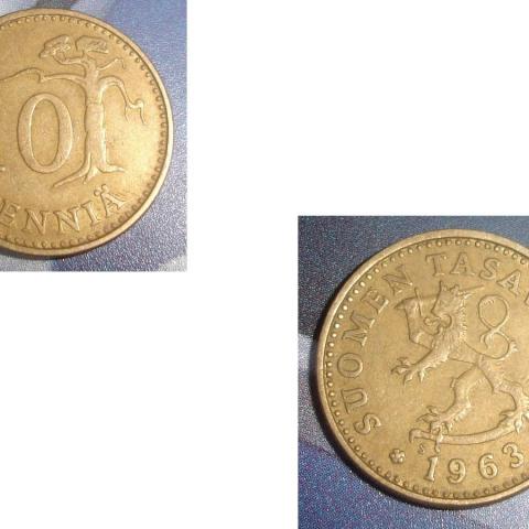 troc de  1 Pièce monnaie Finlande Suomen Tasavalta 10 PENNIÄ soit 1963 ou 1966 ou 1978, sur mytroc