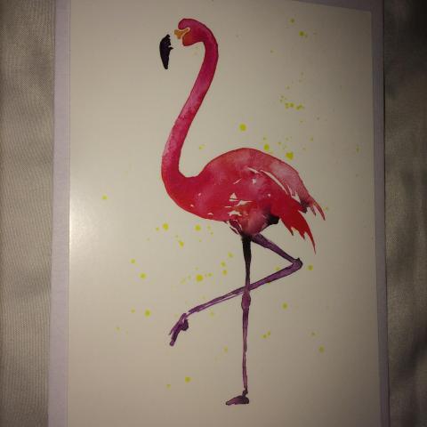 troc de  Carte postale flamant rose & son enveloppe blanche, sur mytroc