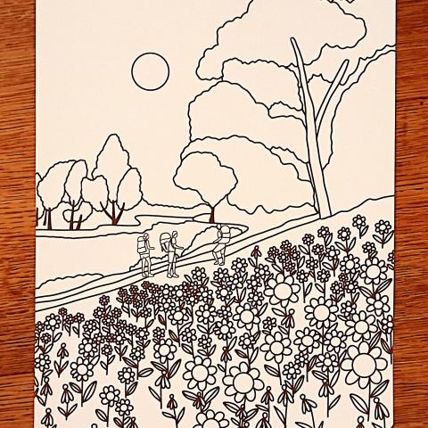 troc de  Coloriage "Les randonneurs"., sur mytroc