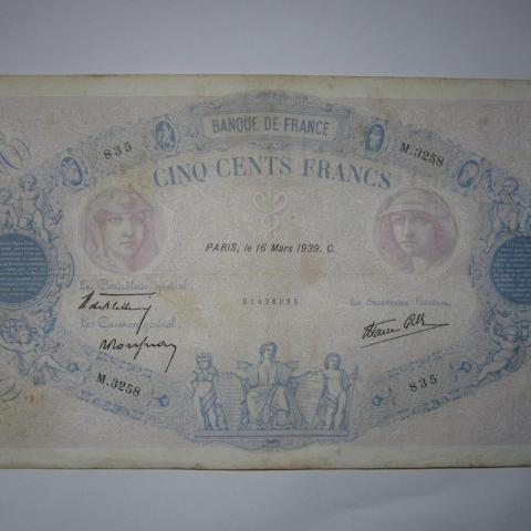 troc de  1939 Billet 500 francs Bleu et Rose, sur mytroc
