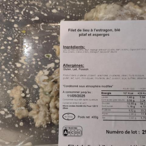 troc de  [NEUF] Filet de lieu à l'estragon, blé pilaf et asperges, sur mytroc