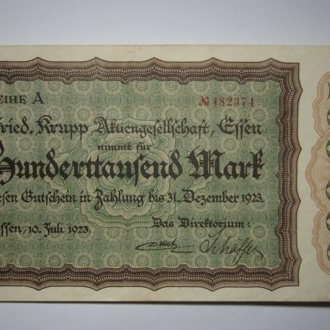 troc de  RARE 1923 BILLET Allemagne INFLATION Billet 100.000 mark KRUPP, sur mytroc