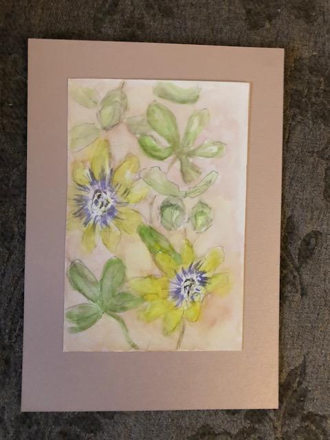 troc de troc aquarelle originale "passiflores" visuel 9,8x14,8cm image 0