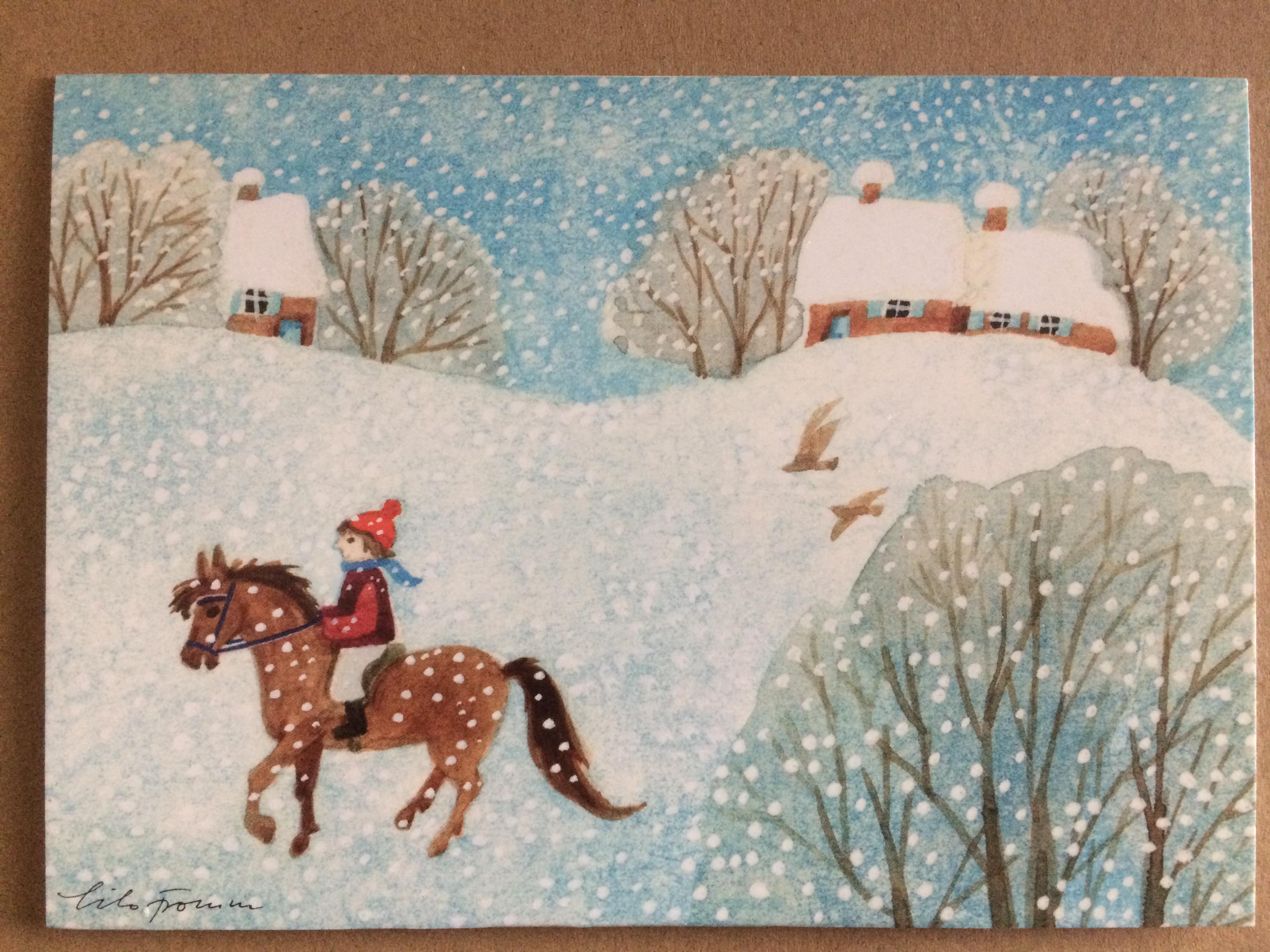 troc de troc carte cavalier à cheval sous la neige de lilo fromm & son envelop image 0