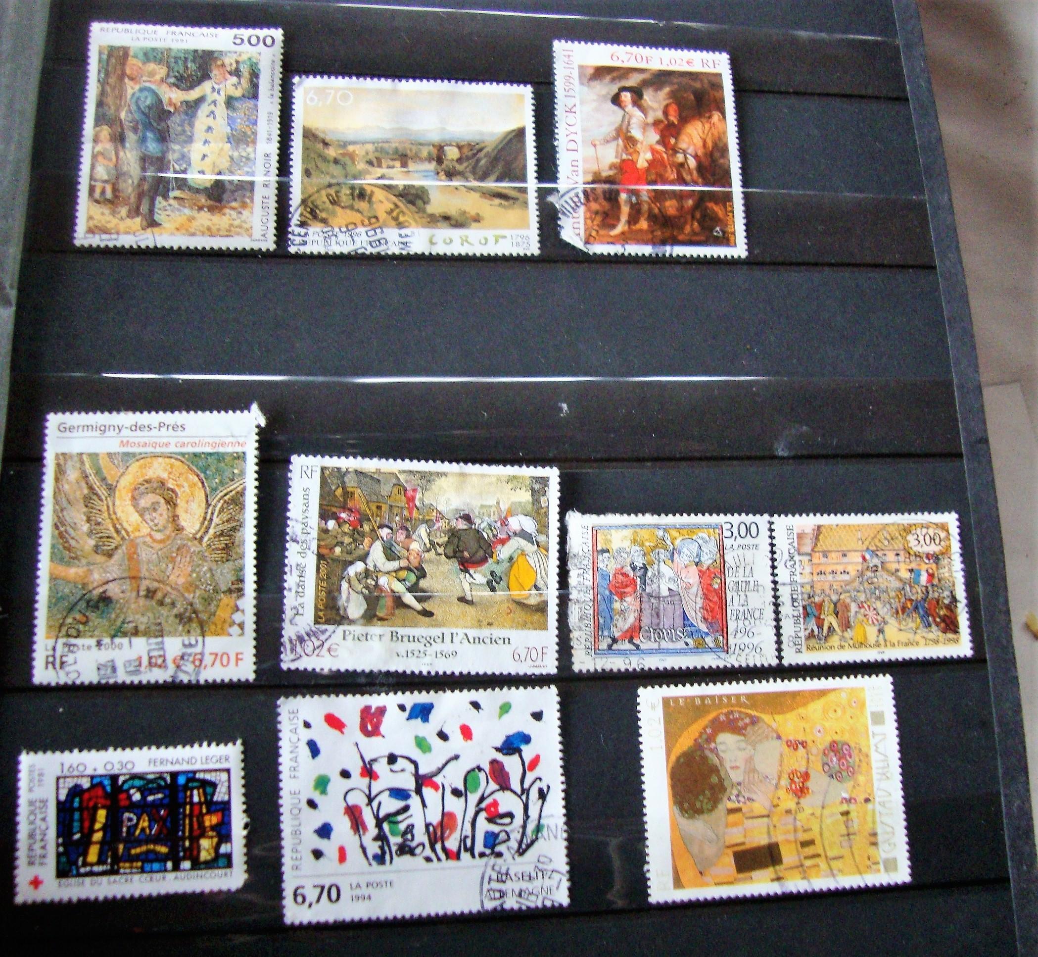 troc de troc 10 timbres france oblitérés tableaux. image 0
