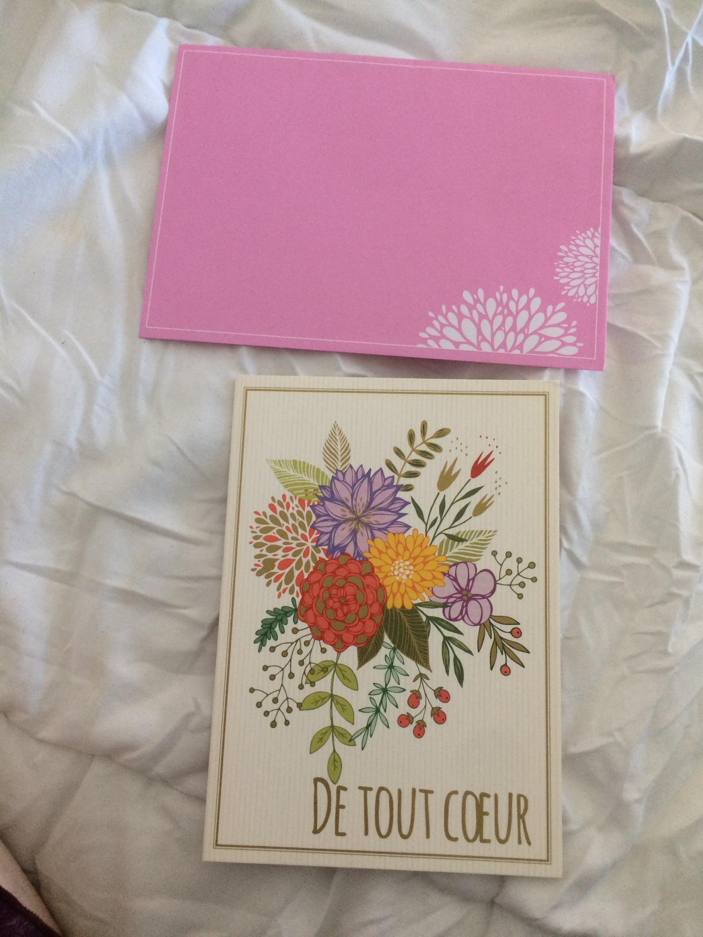 troc de troc carte de tout coeur dessin de fleurs & son enveloppe rose fushia image 1