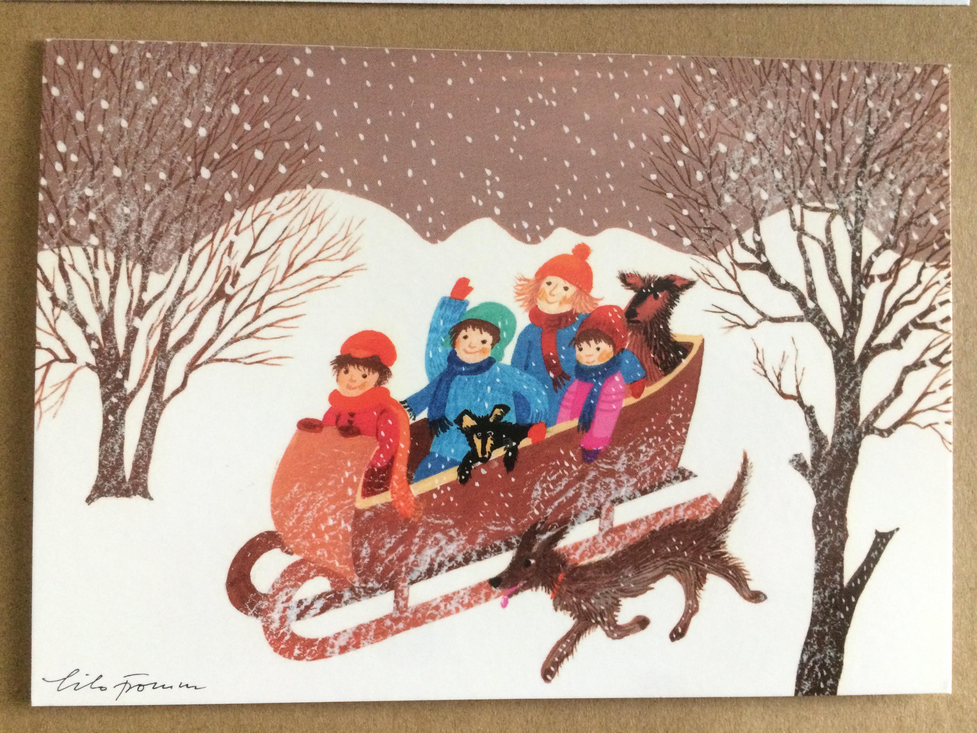 troc de troc carte enfants en traîneau luge de lilo fromm & enveloppe blanche image 0