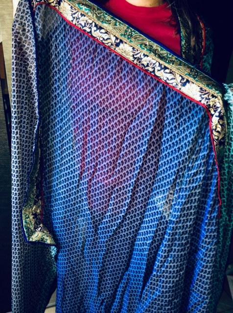 troc de troc neuf: saree/ sari indien superbe reflets bleutés - inde image 0