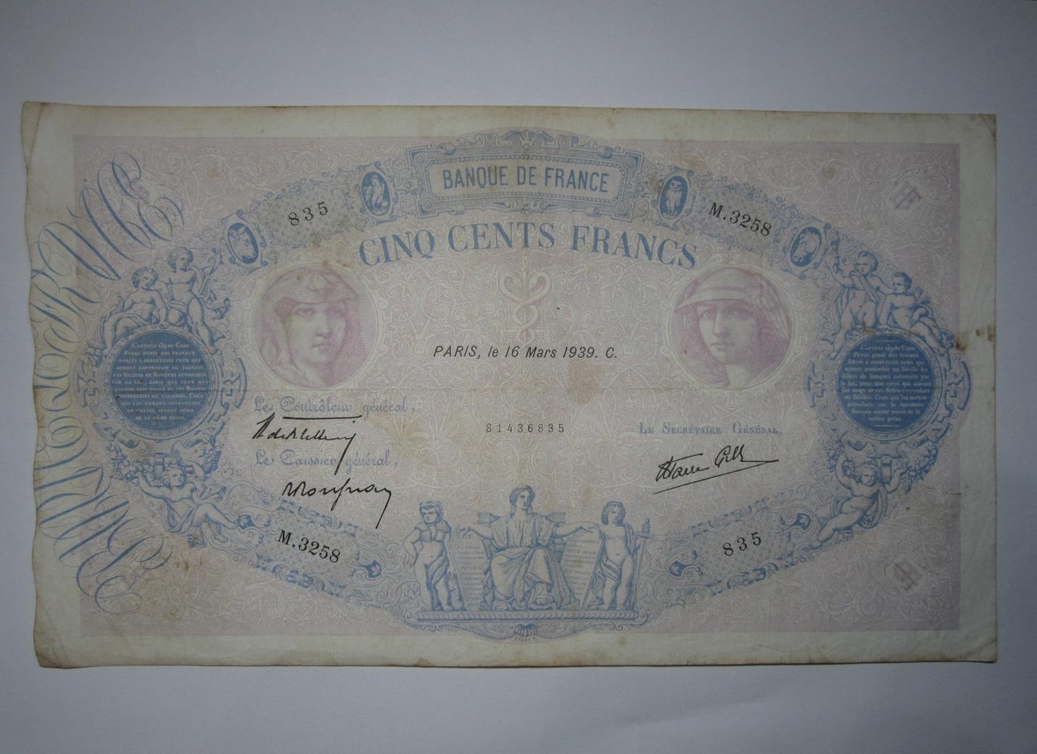 troc de troc 1939 billet 500 francs bleu et rose image 0
