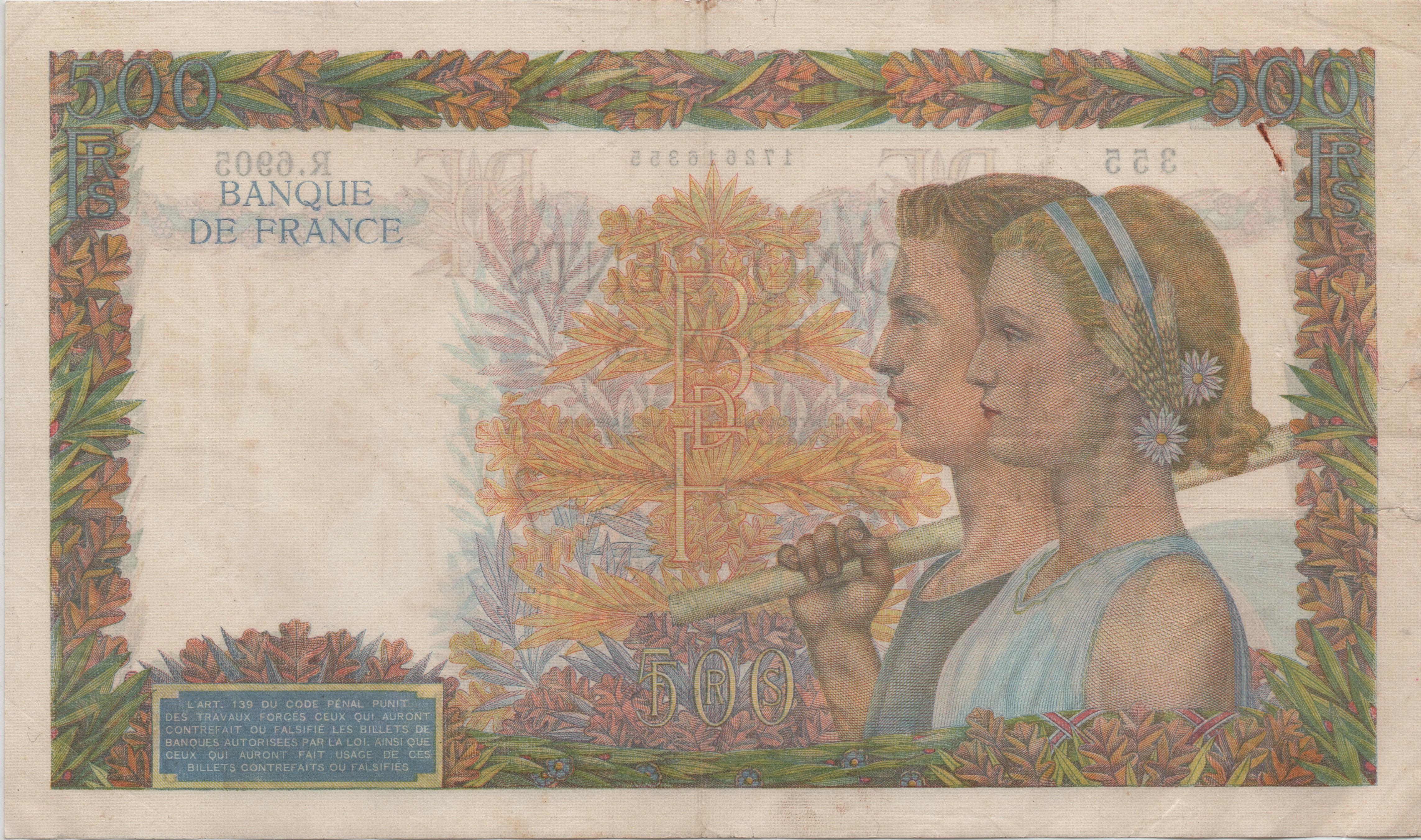 troc de troc billet 500 francs la paix france image 0