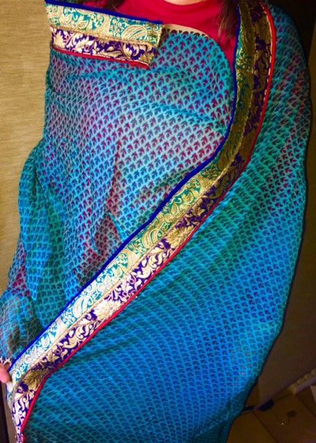 troc de troc neuf: saree/ sari indien superbe reflets bleutés - inde image 1