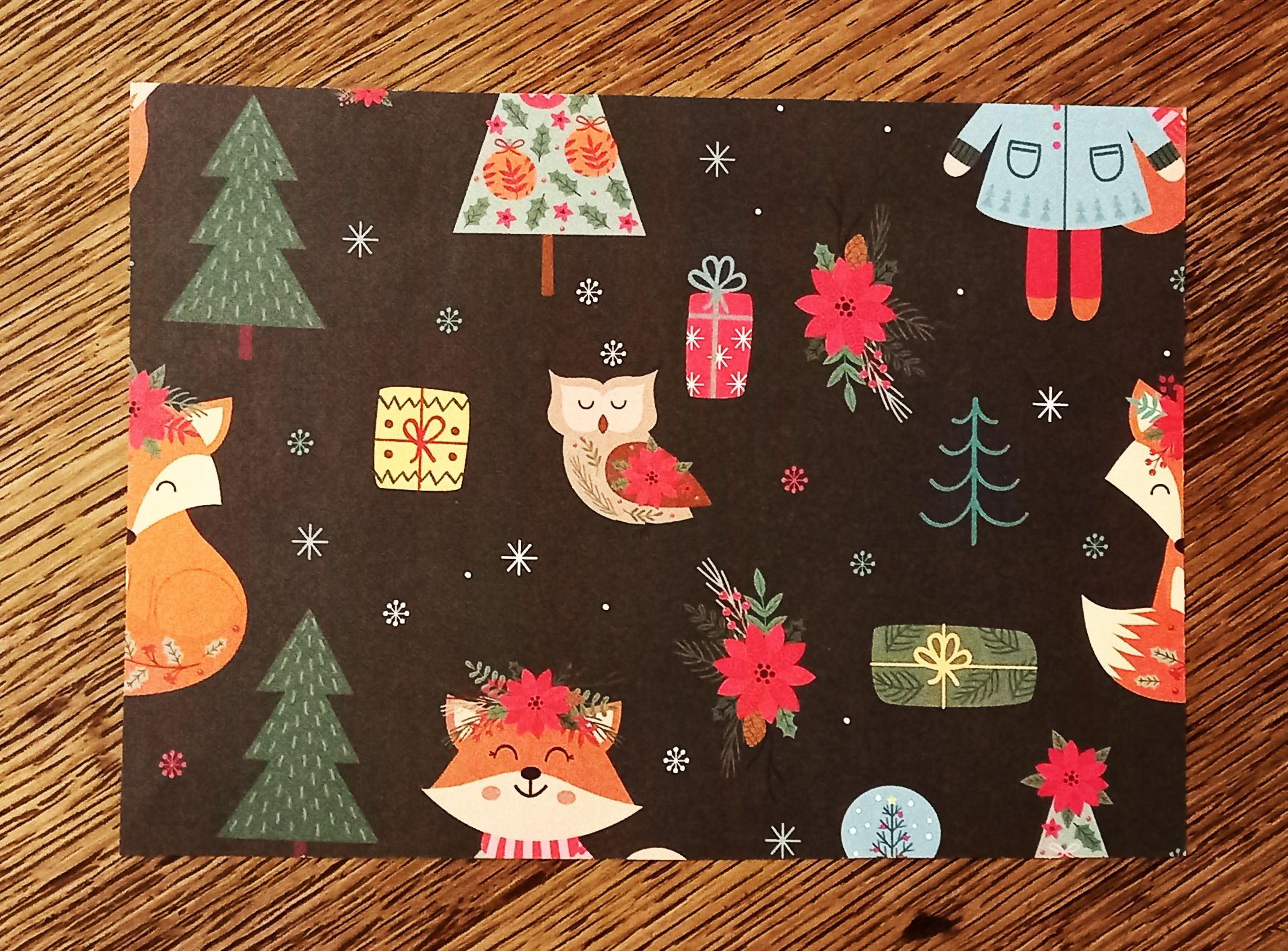 troc de troc grande carte "renard et chouette de noël". image 1