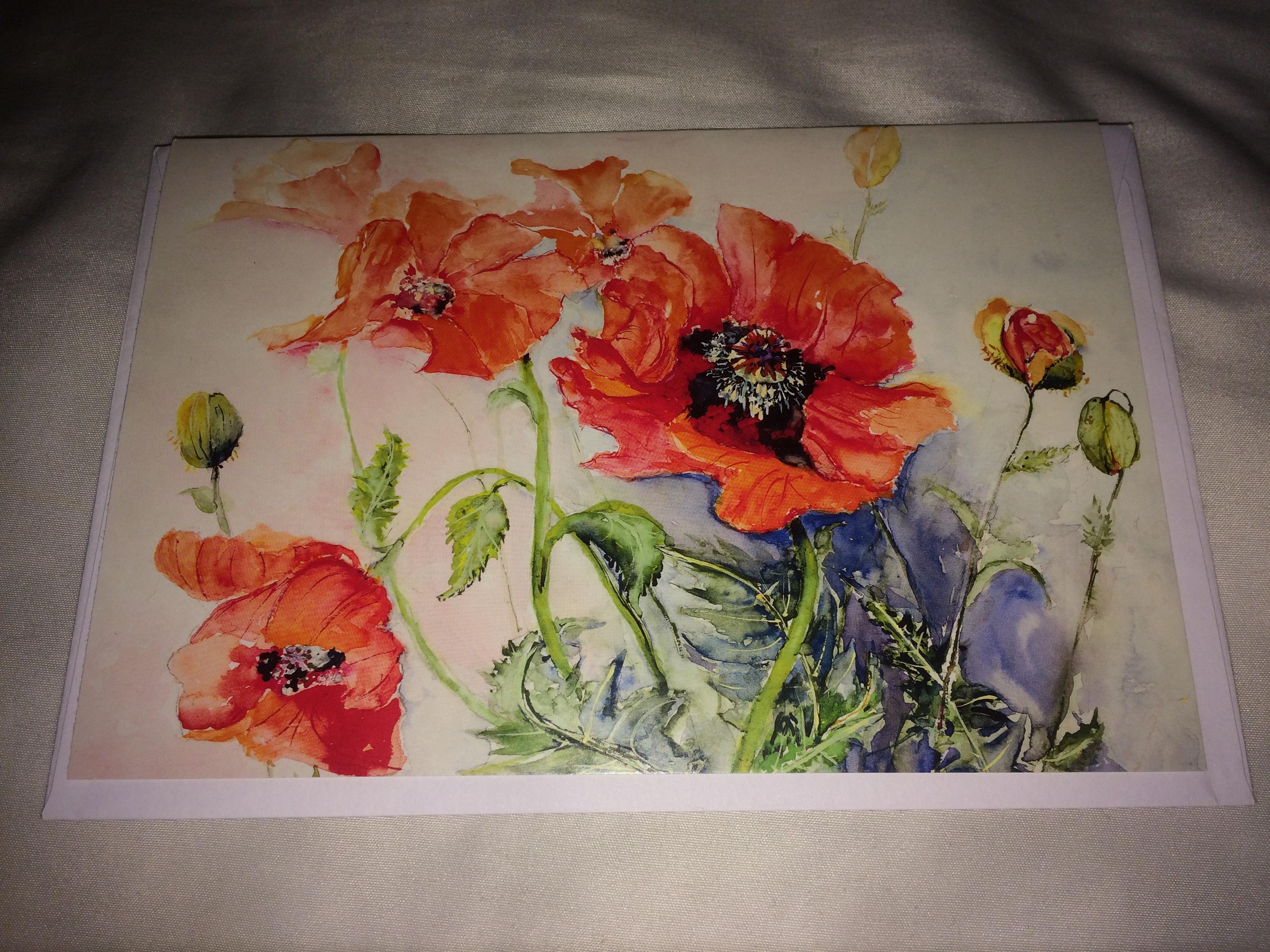 troc de troc carte fleurs de coquelicots & son enveloppe blanche image 0