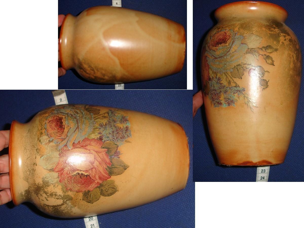 troc de troc grand vase grÈs couleur caramel marbrÉ À dÉcor de roses image 0