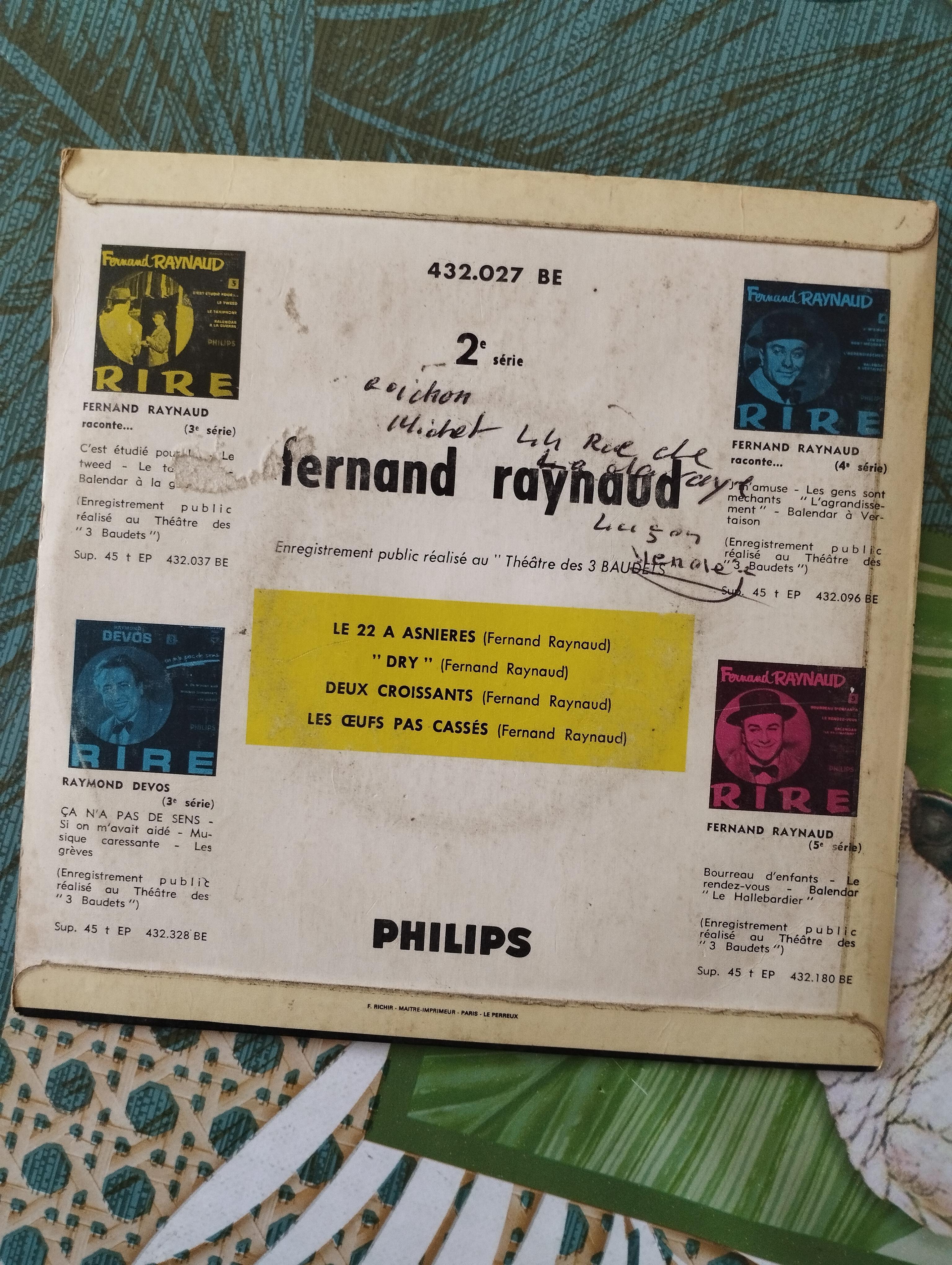 troc de troc disque vinyle 45t fernand raynaud - le 22 à asnières image 1
