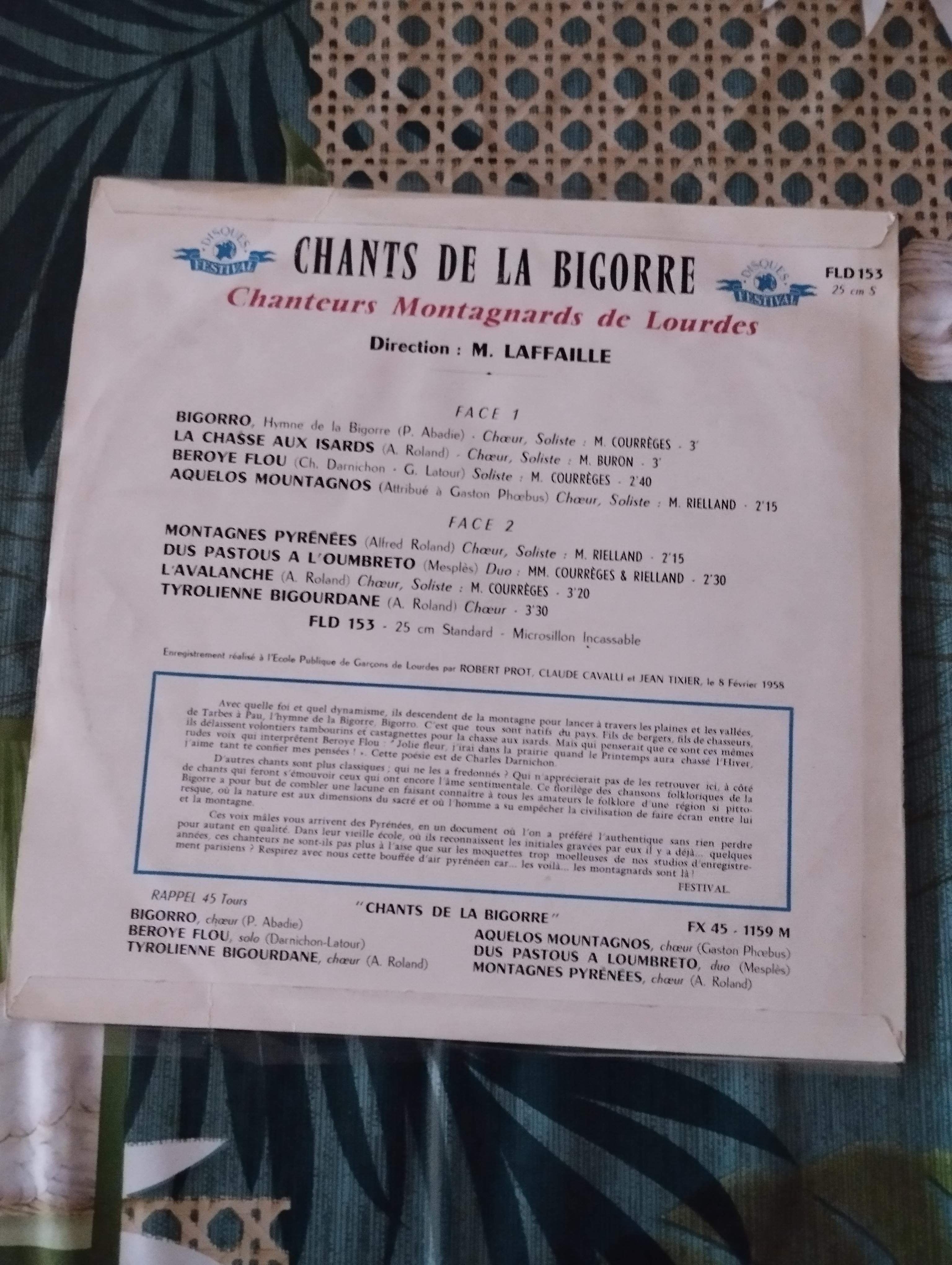 troc de troc disque vinyle 33t chants de la bigorre - lourdes(65) image 1