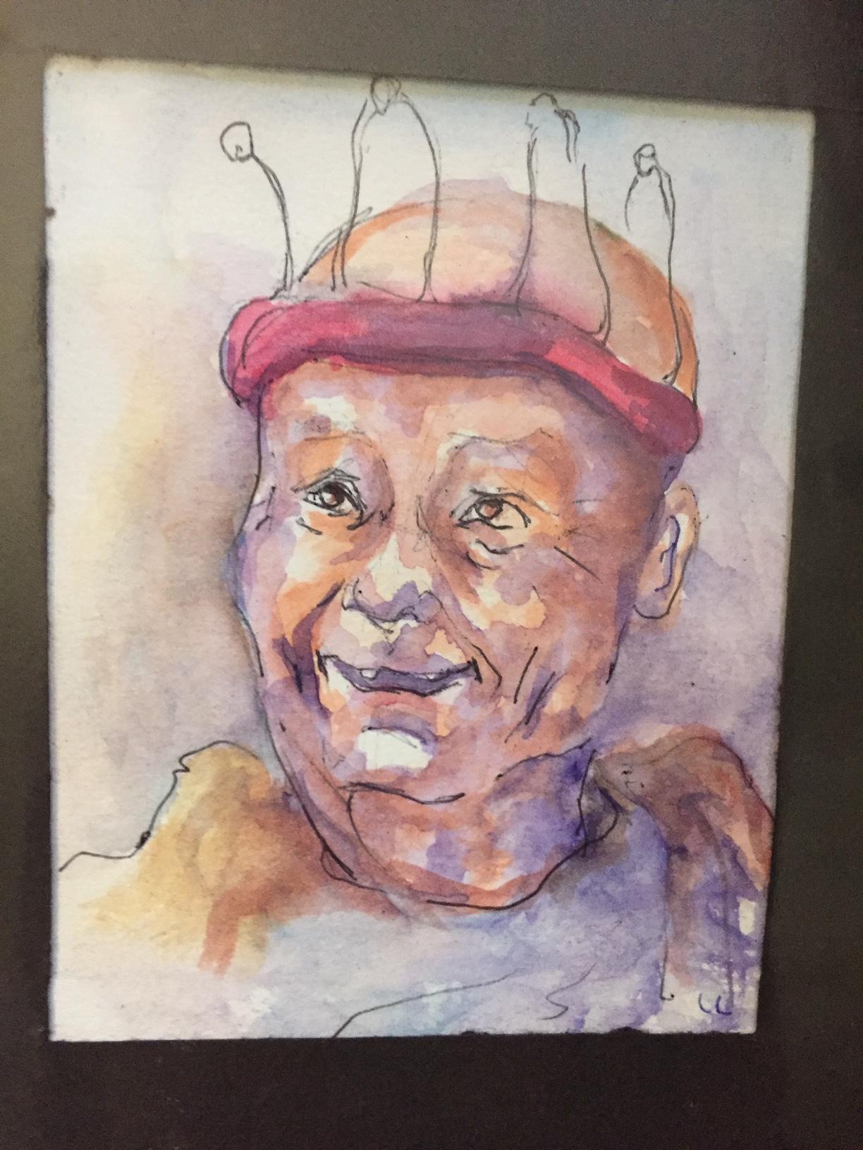 troc de troc aquarelle originale portrait d'après photo "le roi se meurt" image 0