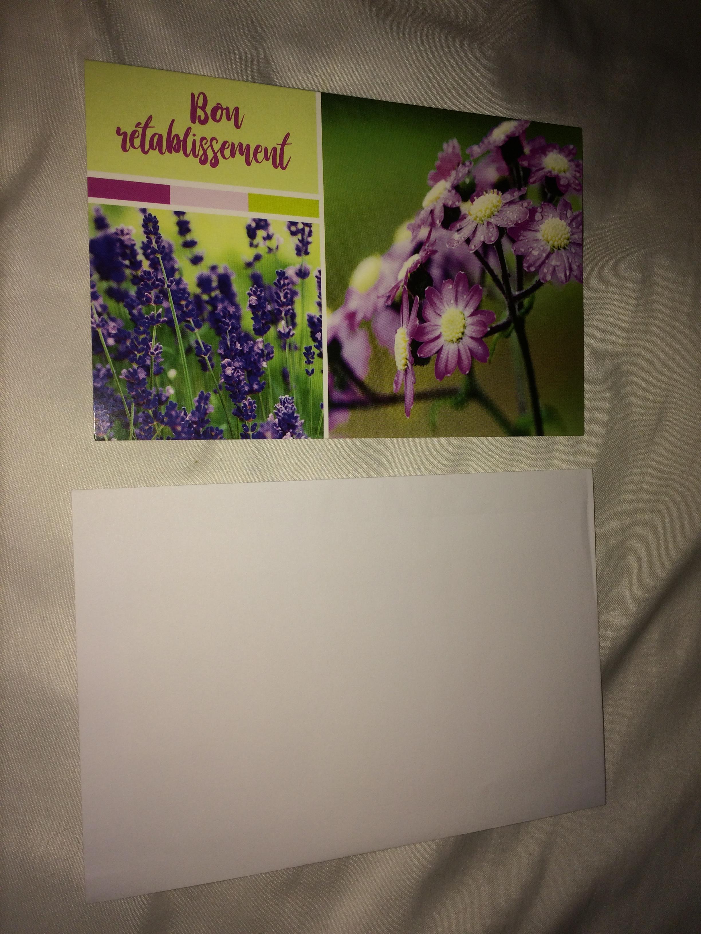 troc de troc carte bon rétablissement & son enveloppe blanche décor fleurs lav image 1