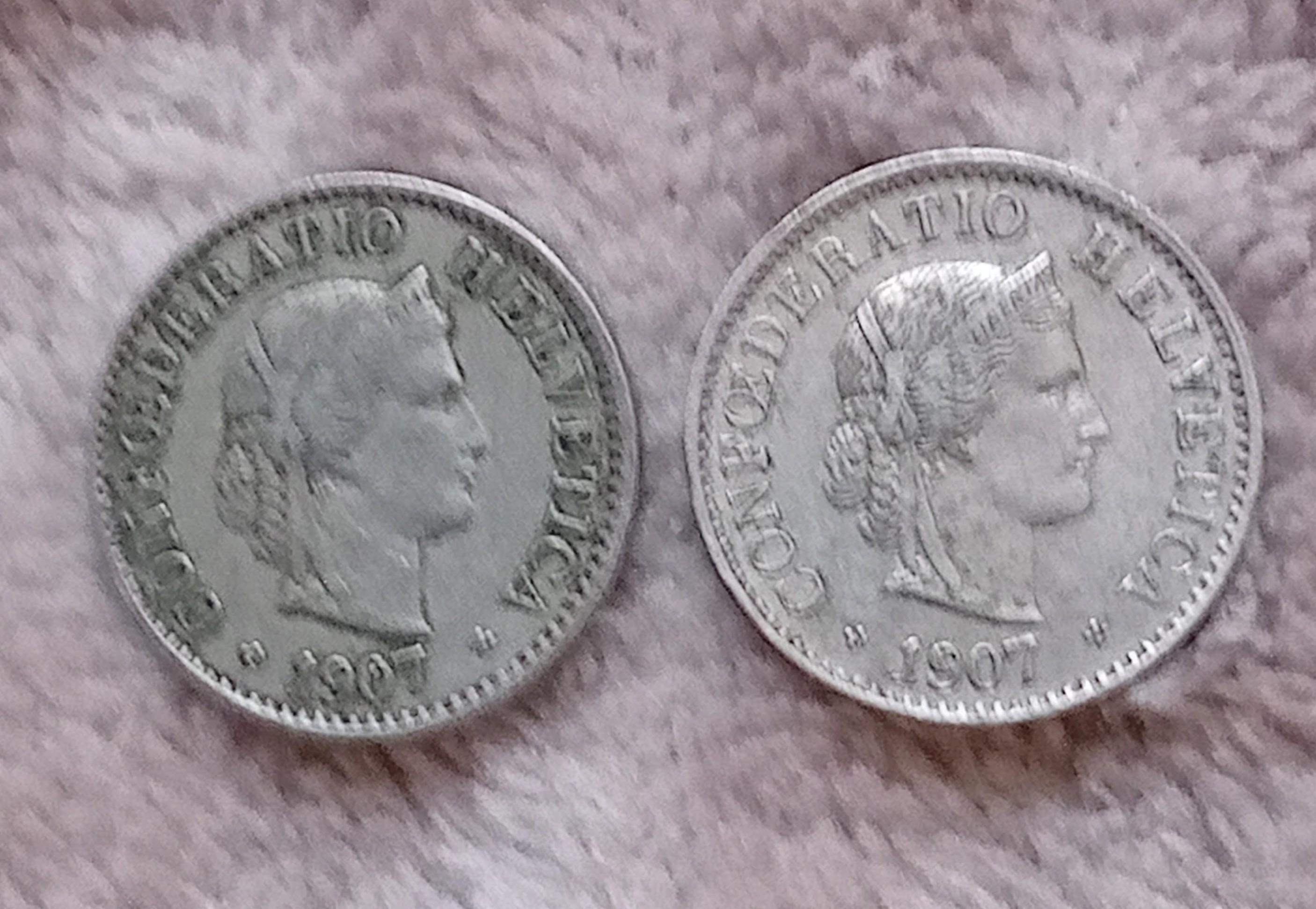 troc de troc reserver. deux pièces de 5 centimes suisses 1907 image 0