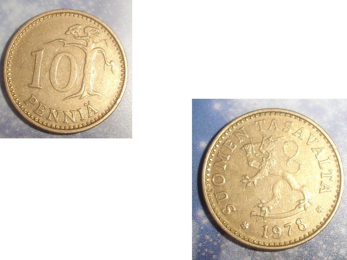 troc de troc 1 pièce monnaie finlande suomen tasavalta 10 penniÄ soit 1963 ou 1966 ou 1978 image 2