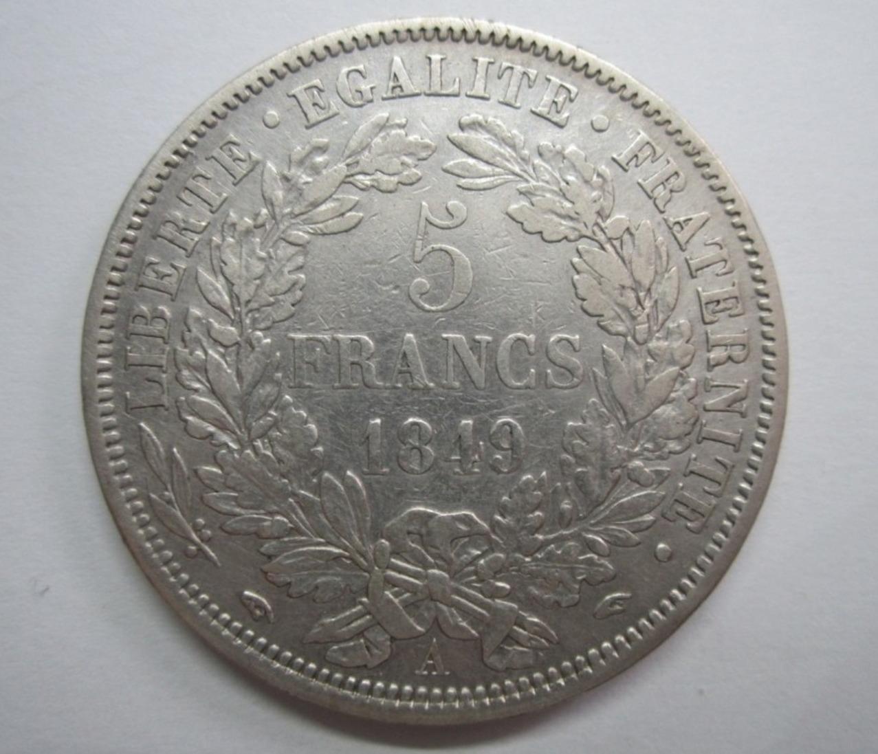 troc de troc trÈs rare 5 francs cÉrÈs 1849 a main-main en argent image 0