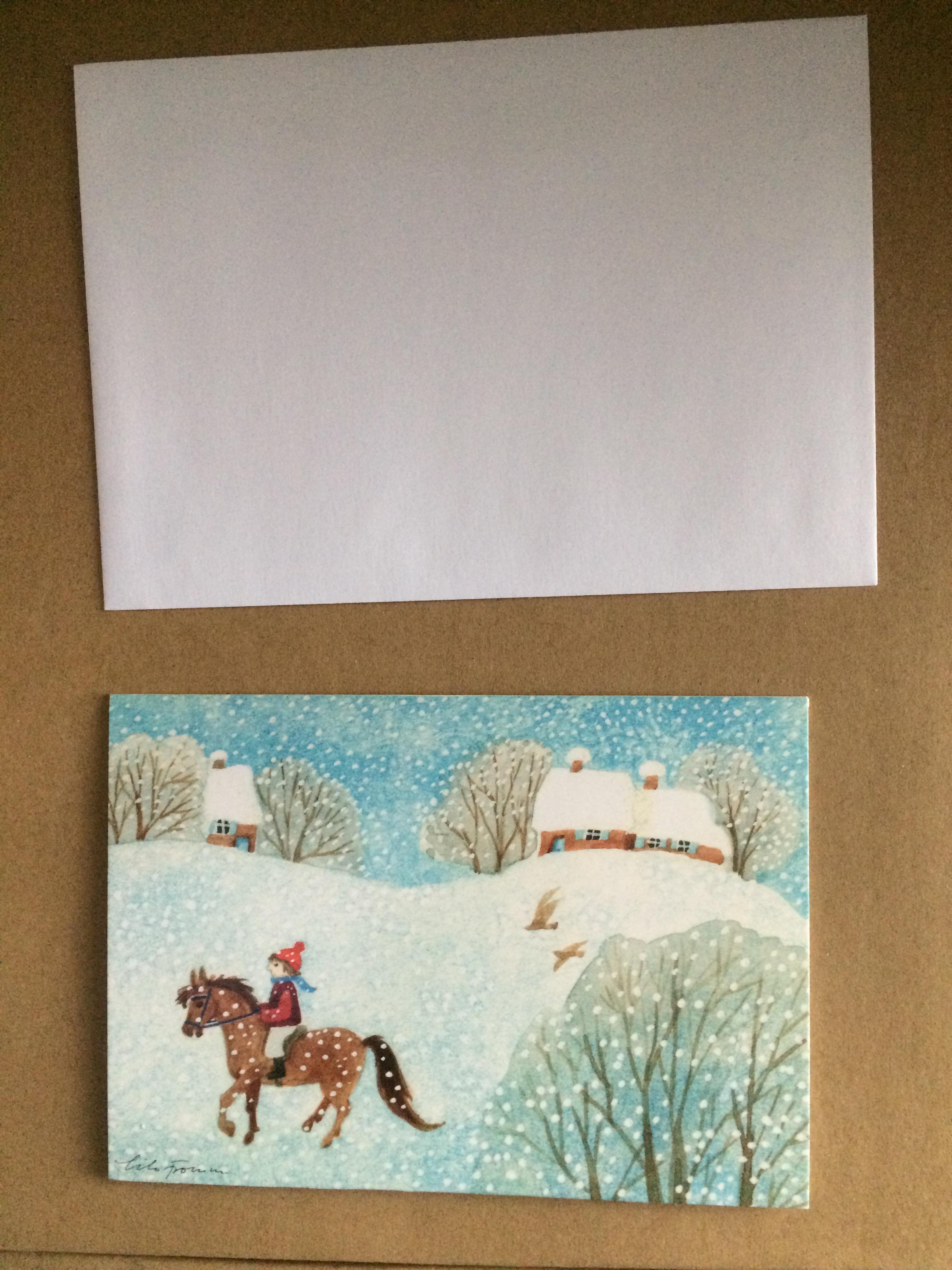 troc de troc carte cavalier à cheval sous la neige de lilo fromm & son envelop image 1