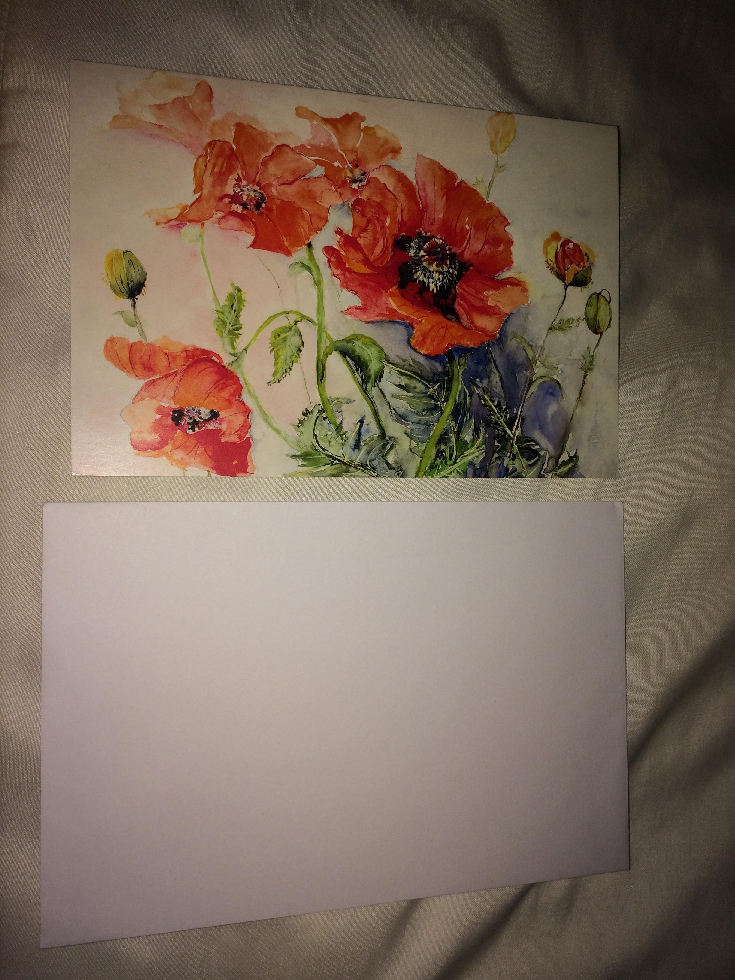 troc de troc carte fleurs de coquelicots & son enveloppe blanche image 1