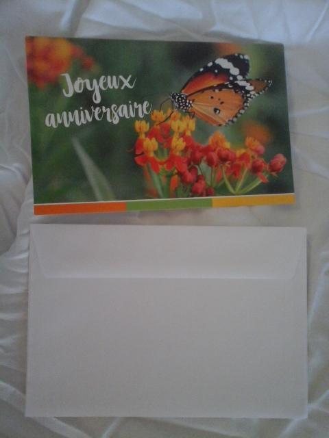 troc de troc carte joyeux annivervsaire papillon butinant sur fleurs  & son en image 1