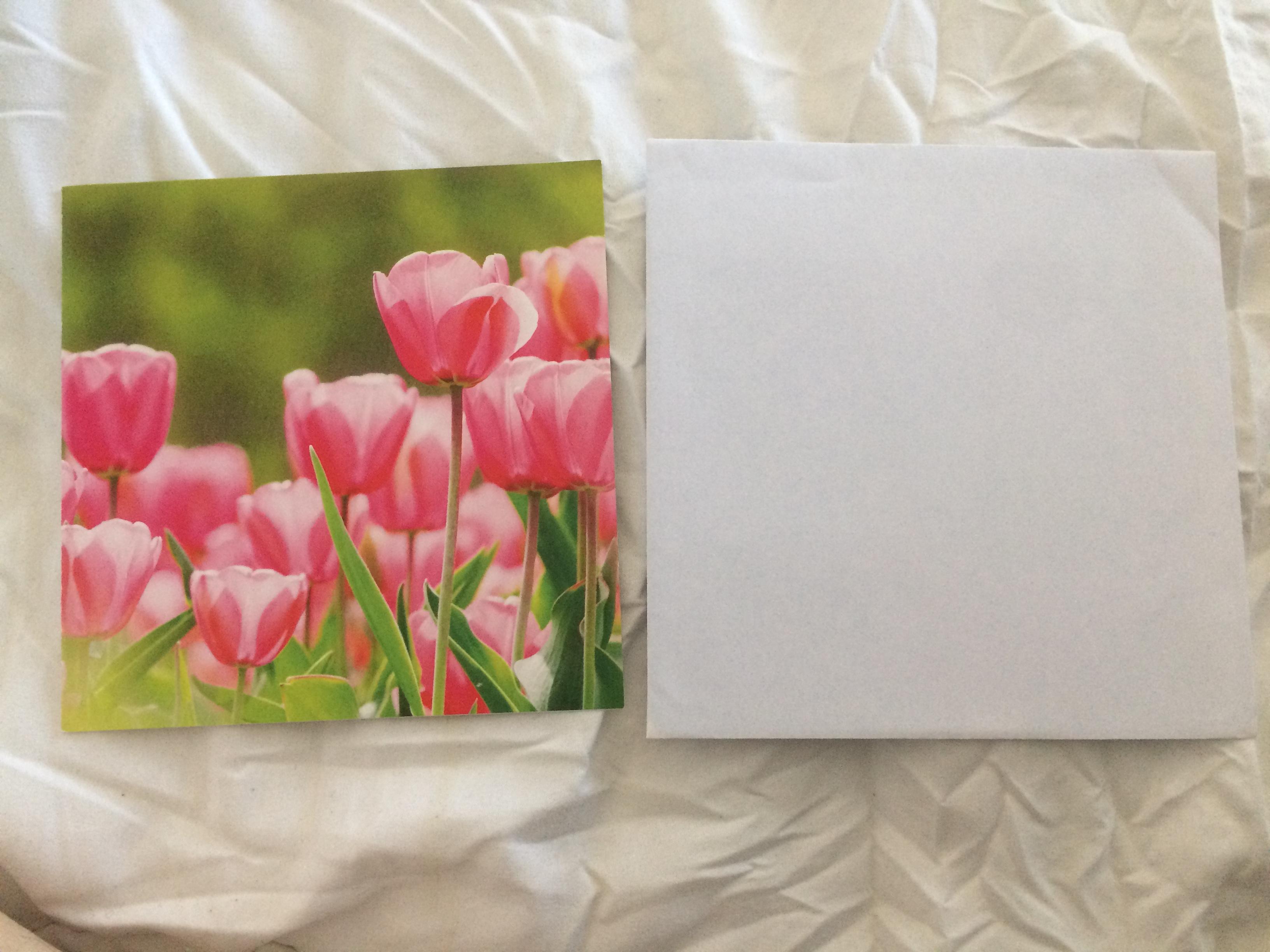 troc de troc carte carrée tulipes coloris rose & son enveloppe blanche image 1