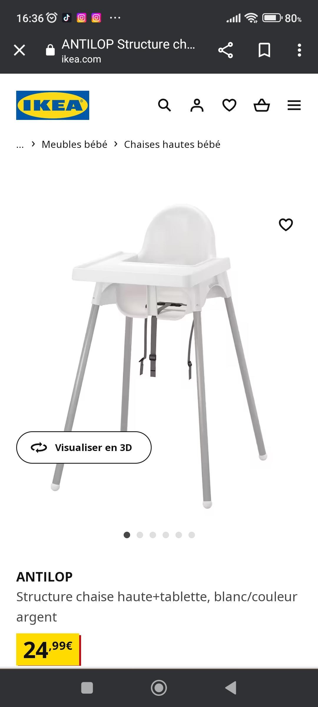 ANTILOP Structure chaise haute+tablette, blanc/couleur argent - IKEA