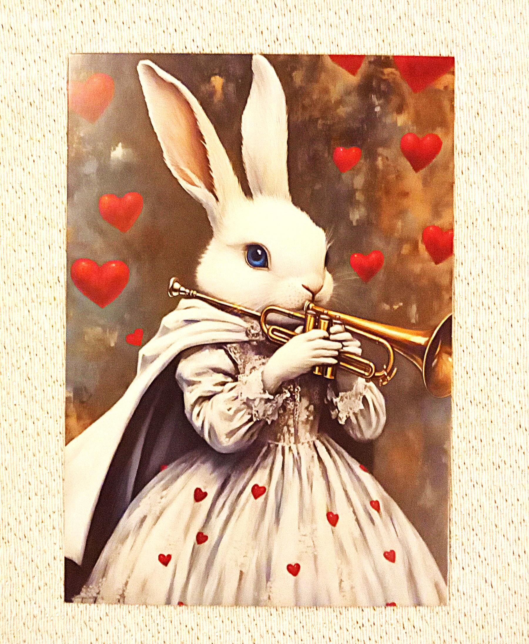 troc de troc carte postale "lapin trompettiste". image 0