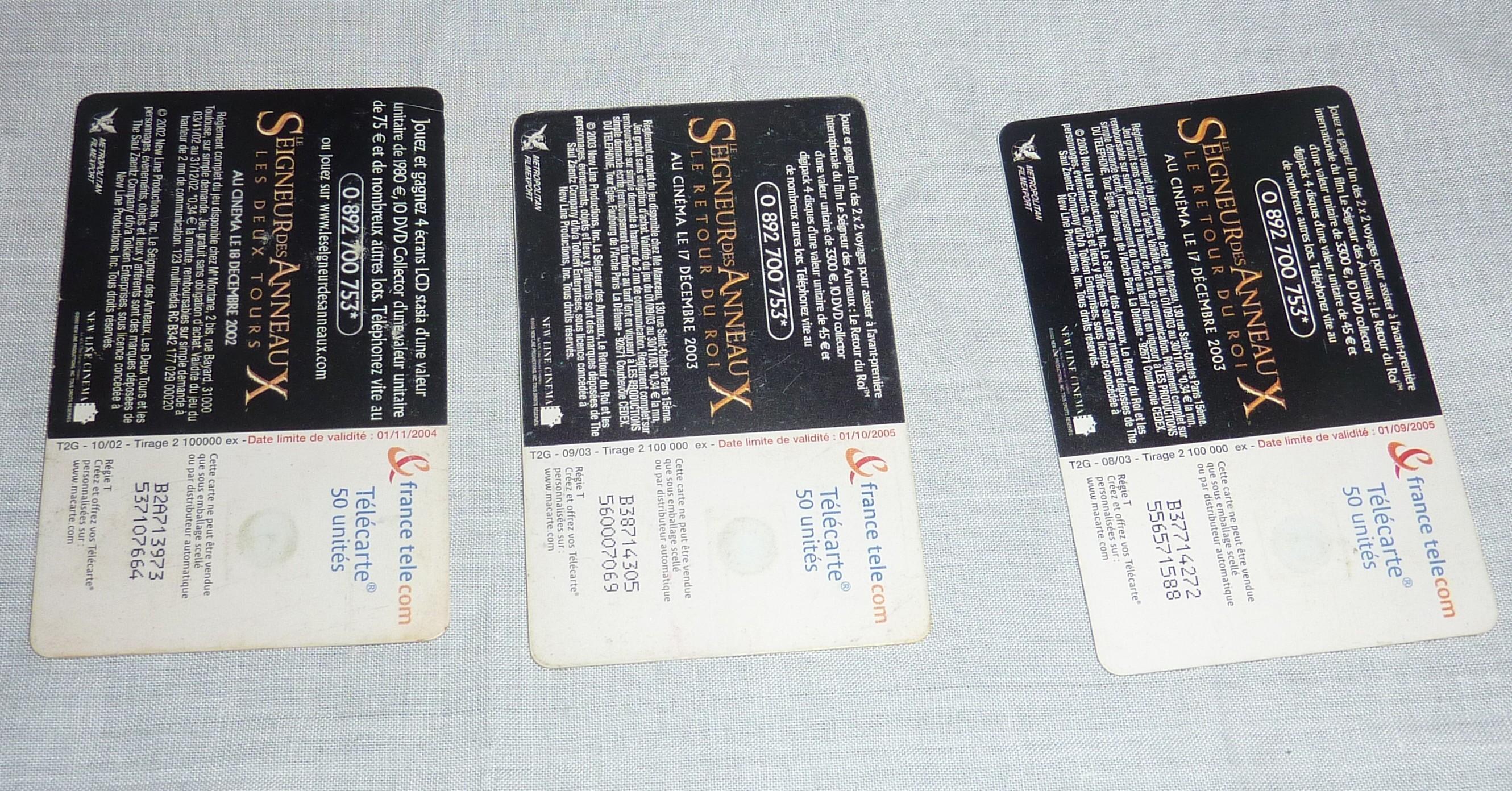 troc de troc cartes téléphoniques le seigneur des anneaux. image 1