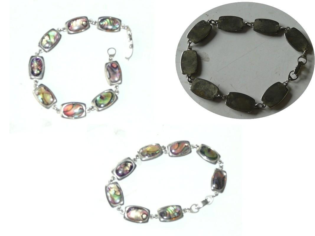 troc de troc vintage : bracelet argentÉ motifs nacrÉs image 0