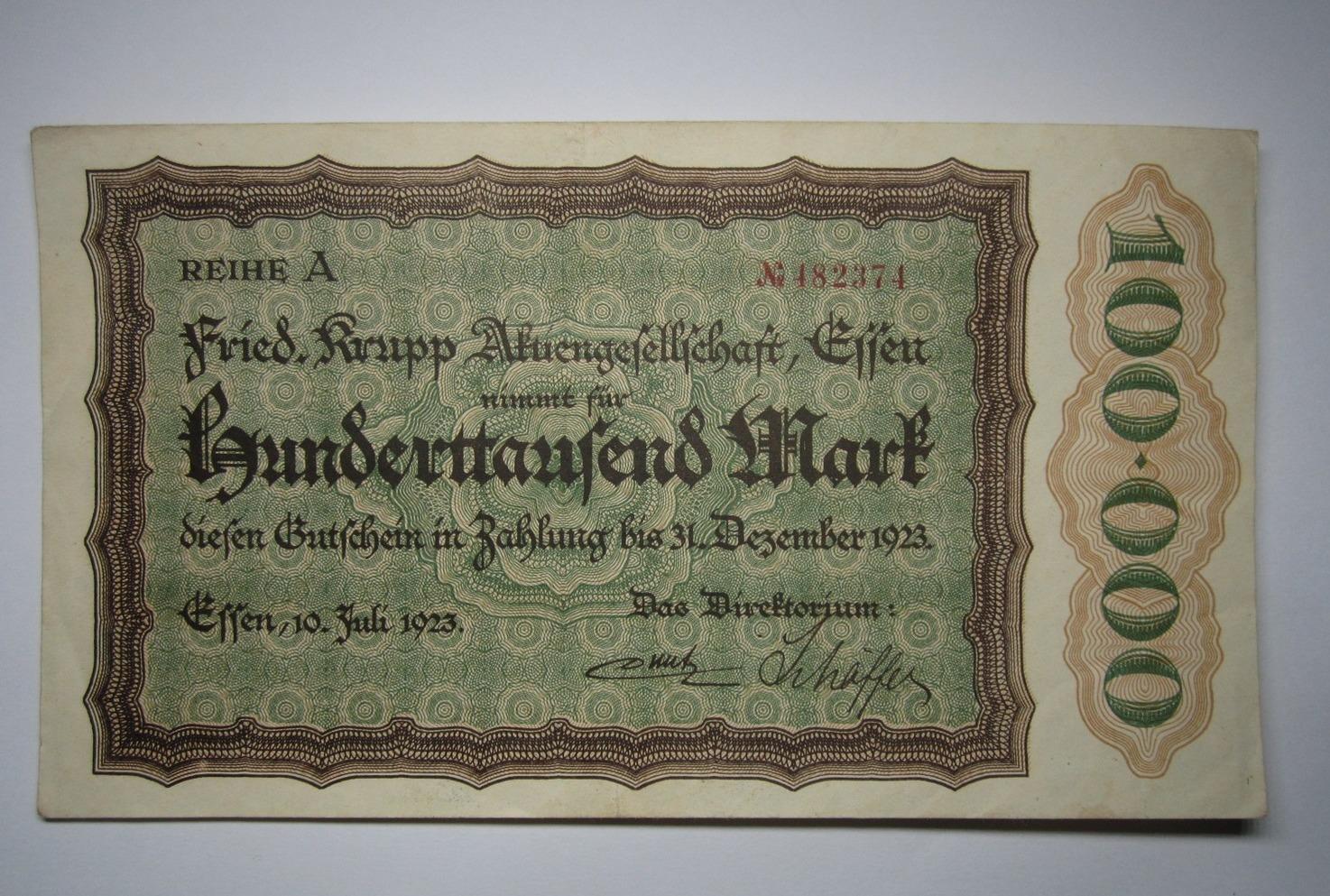 troc de troc rare 1923 billet allemagne inflation billet 100.000 mark krupp image 0
