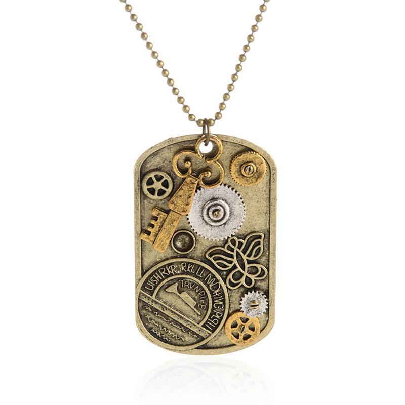 troc de troc collier pendentif "plaque" dentée d'engrenage steampunk punk image 0